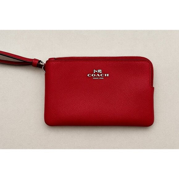 Coach Red Leather Wristlet Small Pouch Zip Coin Purse Wallet 6 in by 4 in - Picture 1 of 6